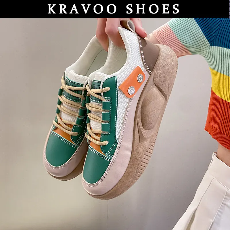 

KRAVOO INS Shoes Women Breathable Tennis Female Thick Female Running Shoes Mixed Color Casual Ladies Shoes Summer 2023 New
