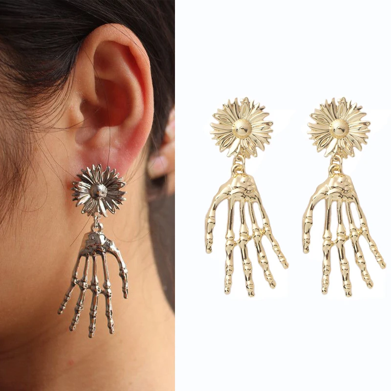 Новые Подвески в виде черепа, лапы, висячие серьги для женщин, Подвесные серьги в виде подсолнуха, увеличенные необычные серьги-пучки
