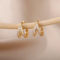 geometric double layers hoop earrings for women silver color zircon circle earrings luxury elegant jewelry lady party gift