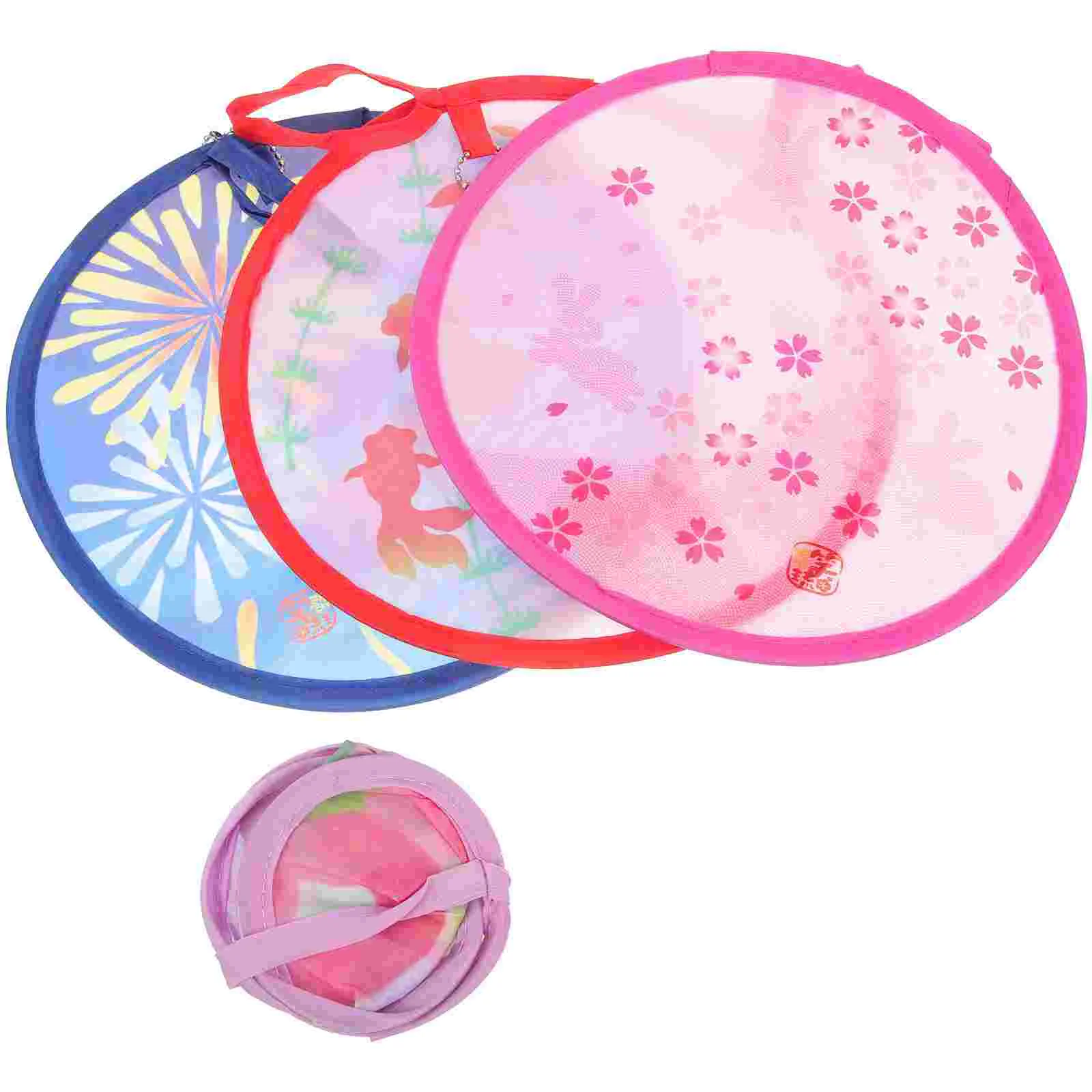 

4 Pcs Fold Away Fan Retro Hand Fan Vintage Dancing Fan Polyester Traditional Style Round Fan Child Kids Fan