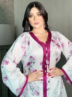 jalabiya floral print arabic muslim dress women sfifa braids abaya dubai evening party gown ramadan islam moroccan kaftan robe