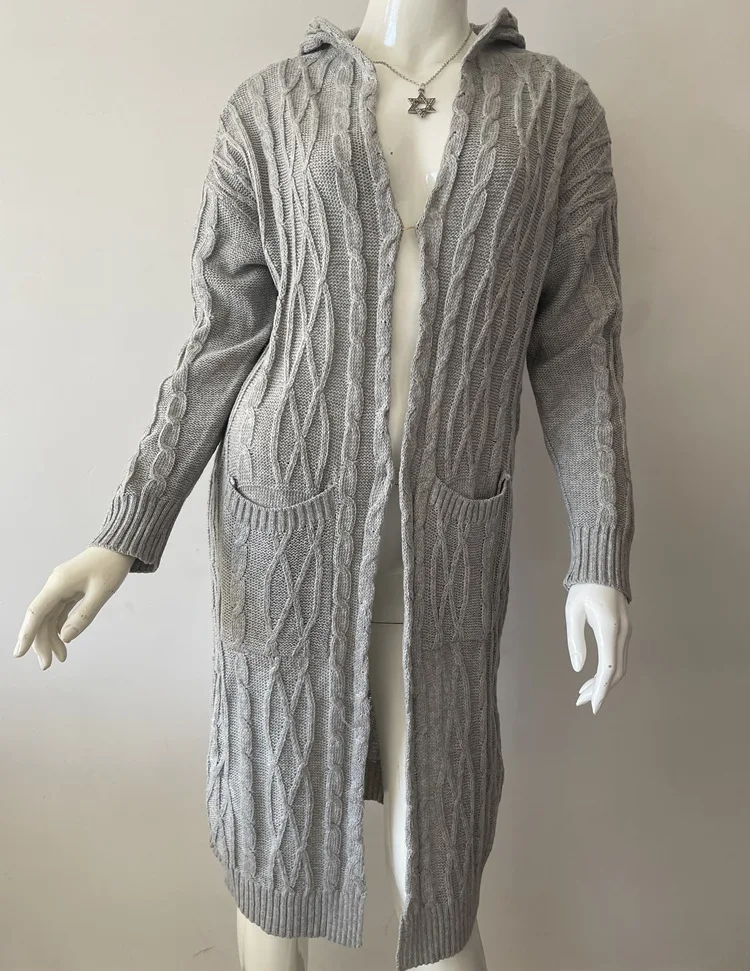 Кардиган женские свитера новинка 2023 длинный свитер с капюшоном HHX2003