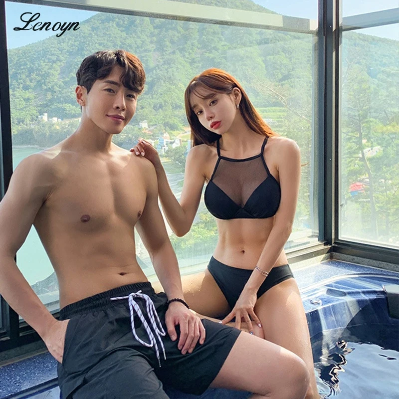 

Новинка 2023, Крутое летнее бикини Lenoyn в Корейском стиле, небольшой аромат, сексуальный облегающий кружевной сетчатый купальник с разрезом для женщин