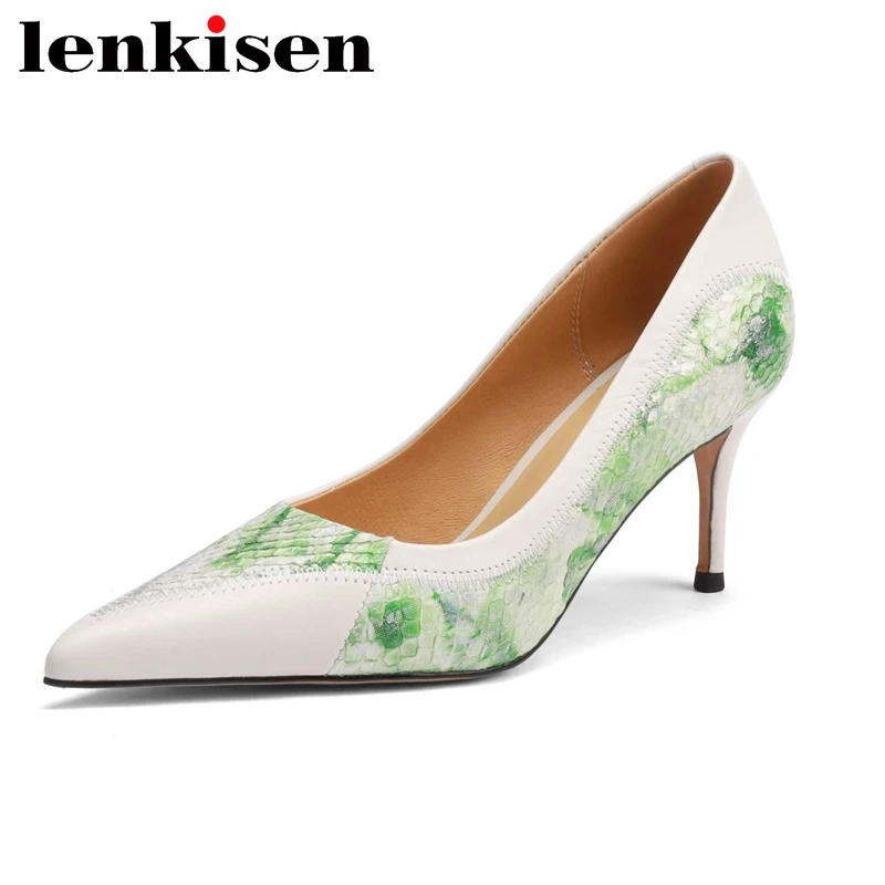 

Lenkisen Genuine Leather Pointed Toe Stiletto High Heels Patchwork Special Design Young Lady Streetwear Fashion Women Pumps L66