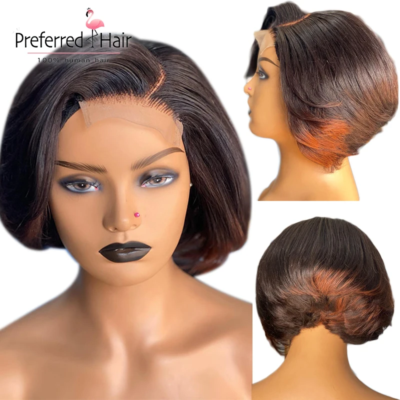 

Короткие прямые волосы челка Боб Омбре имбирного цвета 4X4 закрытые фронтальные безклеевые 13X4 T части человеческие волосы кружевной фронтал...