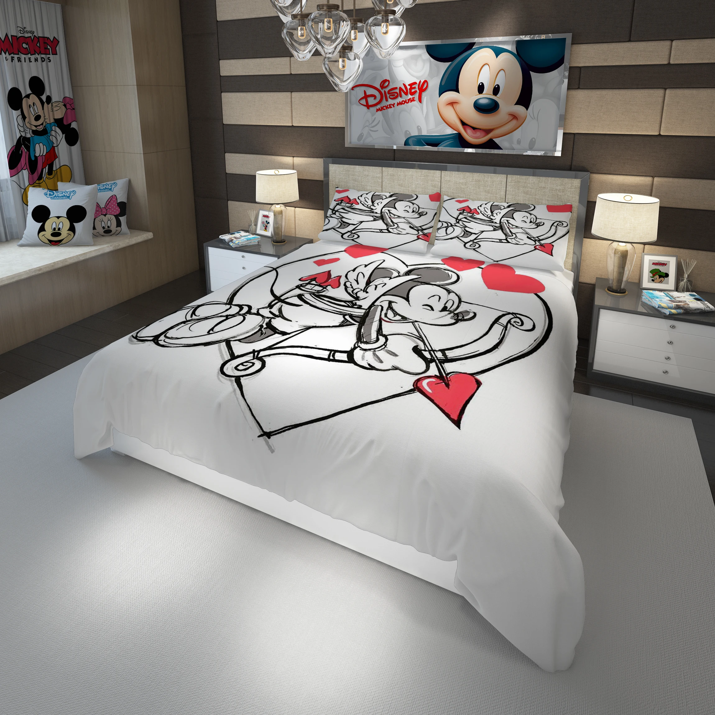 

Disney Mickey Cartoon Cute Simple Bedding Set Couple King Single Size For Kids Children Quilt Cover Pillow Case