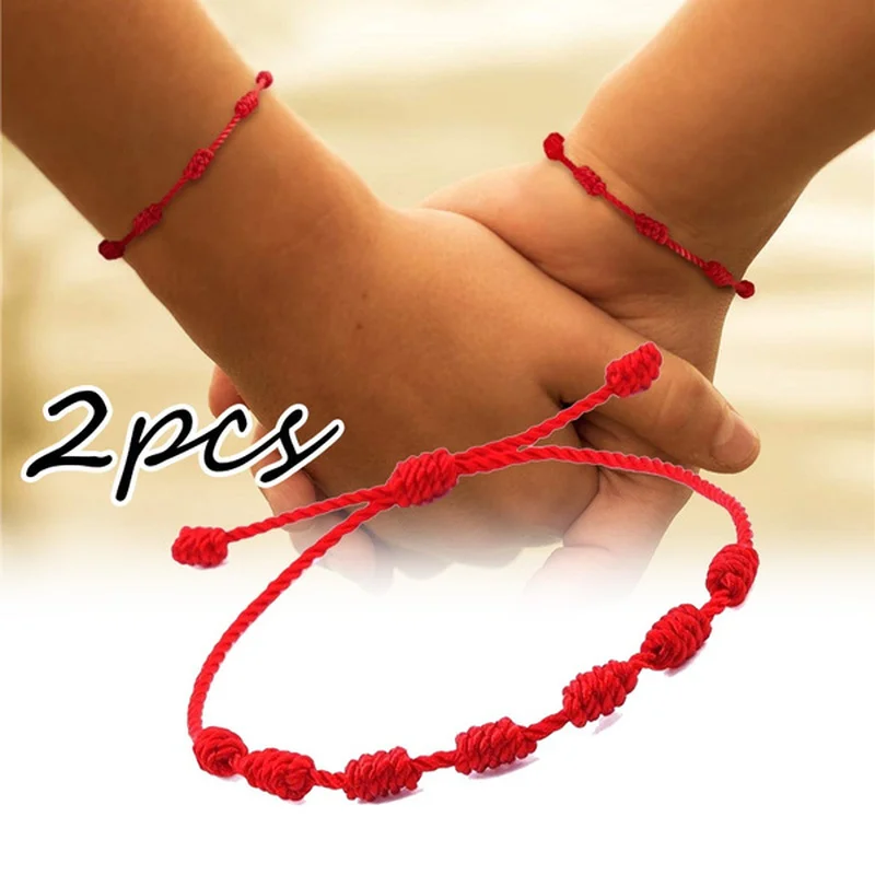 2PCS 7 Knots Red String Bracelet Protection Evil Eye Good Luck Amulet for Success and Prosperity Couple Friendship Bracelet