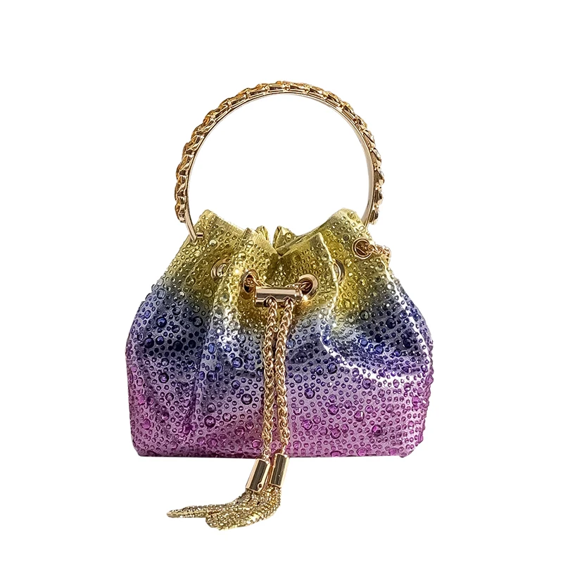 Роскошная блестящая сумка-ведро с блестками и бриллиантами вечерняя сумка