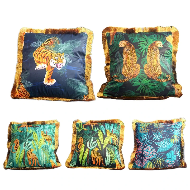 

Imitation Silk Throw Pillow for CASE with Tassel Tropical Animal Print Cushion C