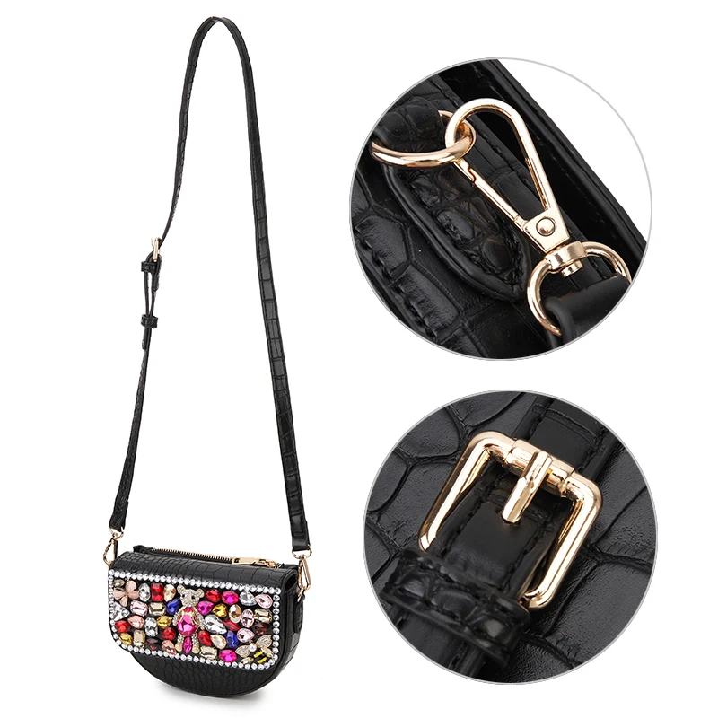 Colorful Rhinestone Purses and Handbags for Women Designer Half Moon Purses Party Clutch Chic Shouder Bag Cross Body Pu Leather
