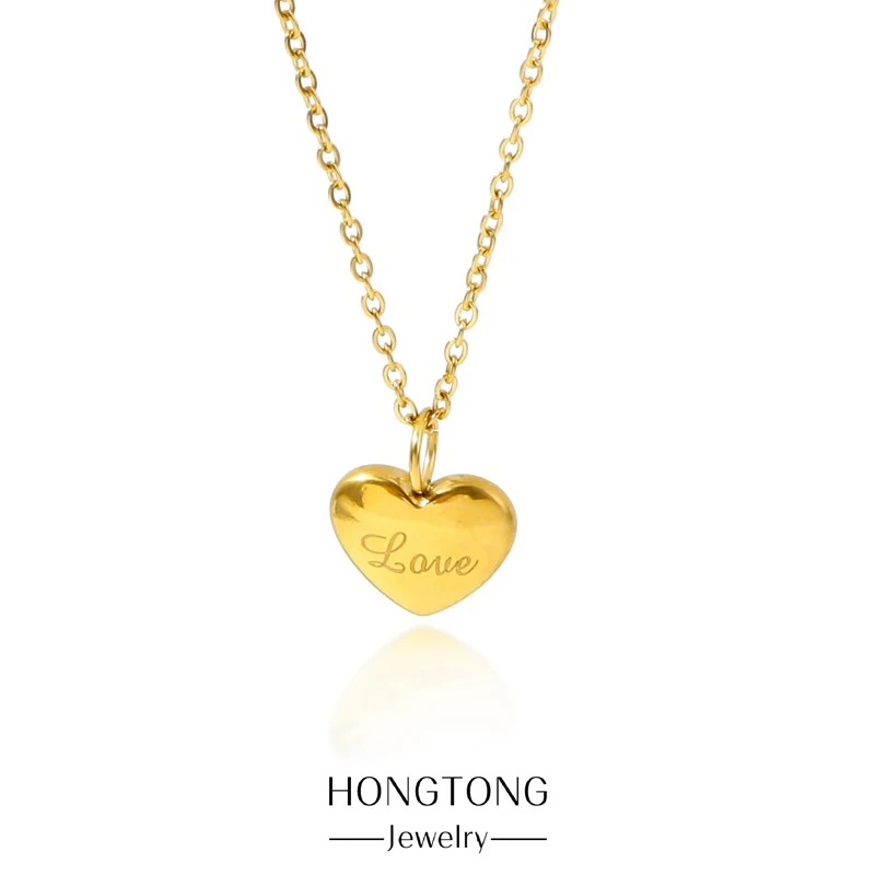 

HONGTONG Temperament Charm English Letter Peach Heart Pendant 18K Gold Stainless Steel Non-Fading Exquisite Women's Necklace