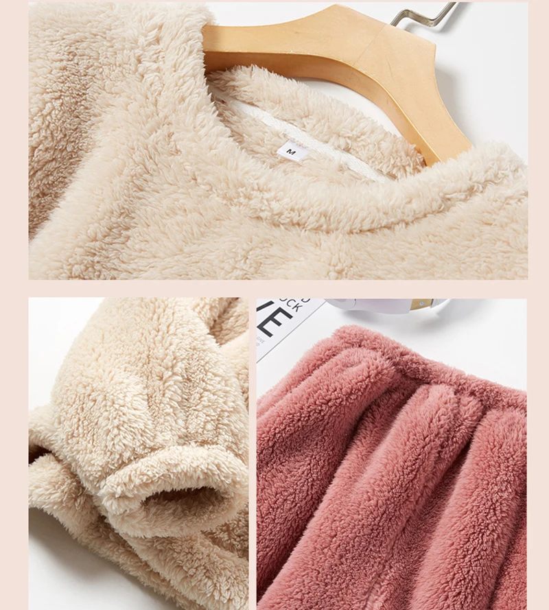 Elastic Waist Thicken Autumn And Winter Keep Warm Nightgown Comfortable Soft Sleepwear Suit Pink Blue