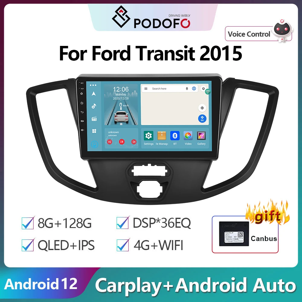 

Автомагнитола Podofo, мультимедийный видеоплеер на Android 12, с GPS, для Ford Transit 2015