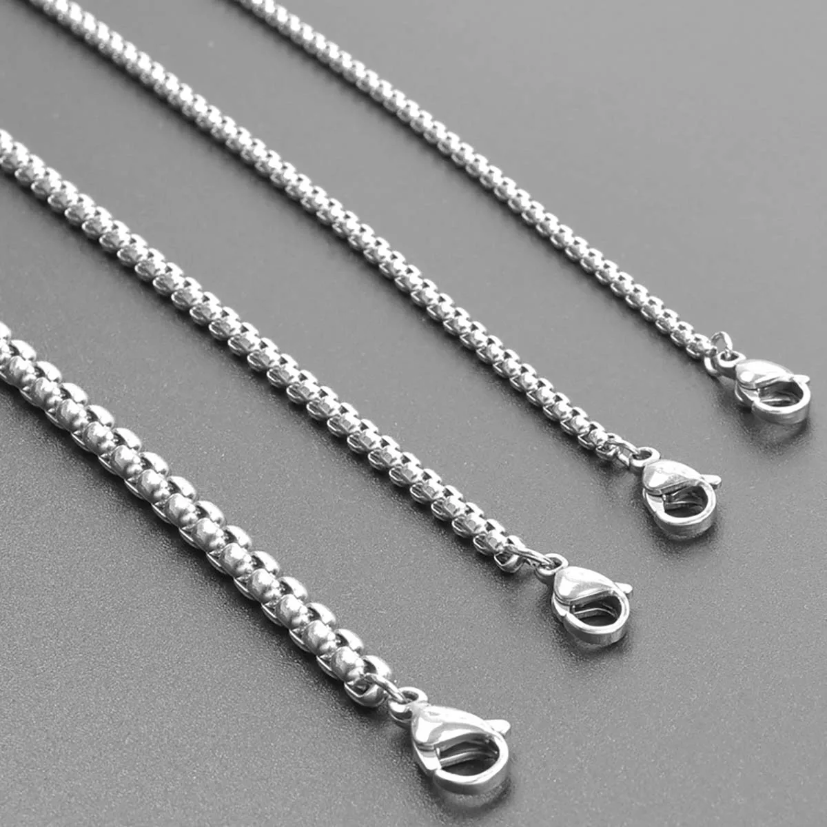 

2Pcs Stainless Steel Square Pearl Shaped Chain Necklace Width 2mm/2.5mm Length 20/40/45/50/55/60/70/80/90cm for DIY Accessories
