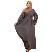 muslim dress arabic dubai women dress robe simple fashion solid loose dress women long sleeve o neck high waist lace up dress