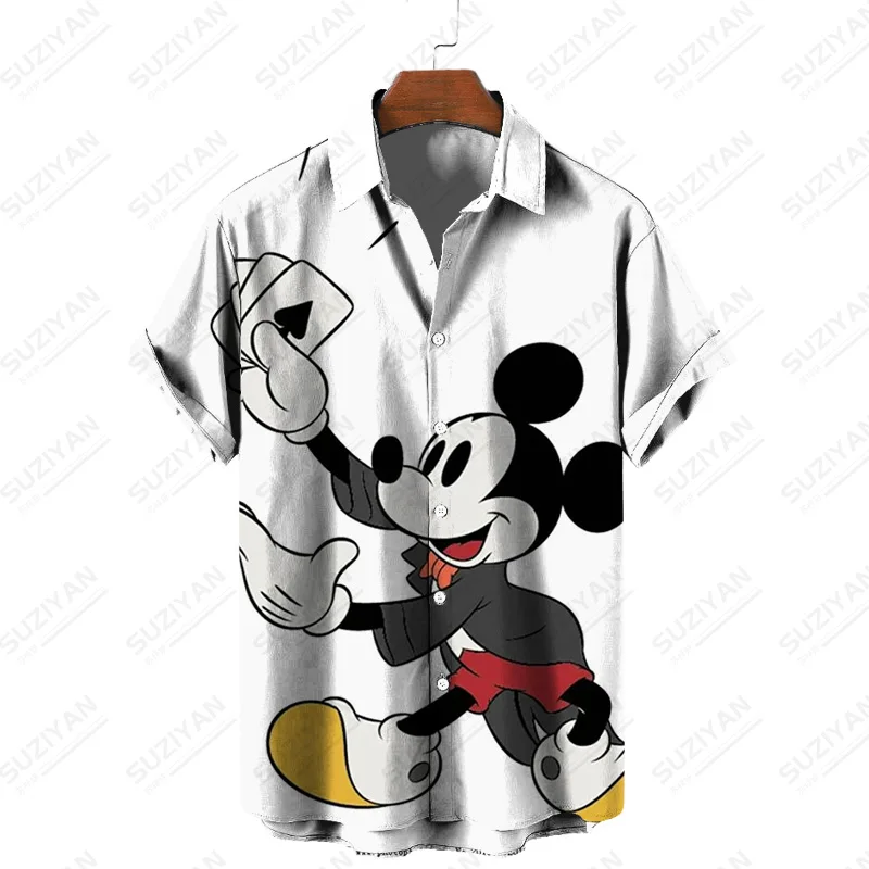 

Disney Summer New Beach Style Unisex Shirts Mickey Minnie and Goofy 3D printed Men's Lapel Top fashion casual top womens clothes