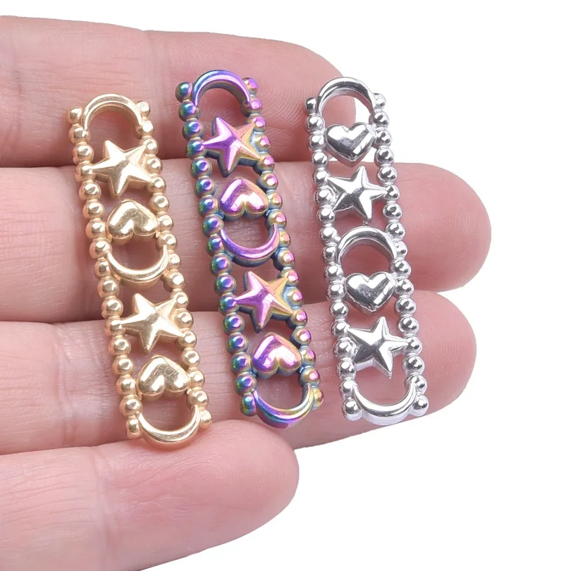3pcs 45x10mm stainless steel Connector Moon Star Charms For Jewelry Making Bracelet Accessories DIY Handmade