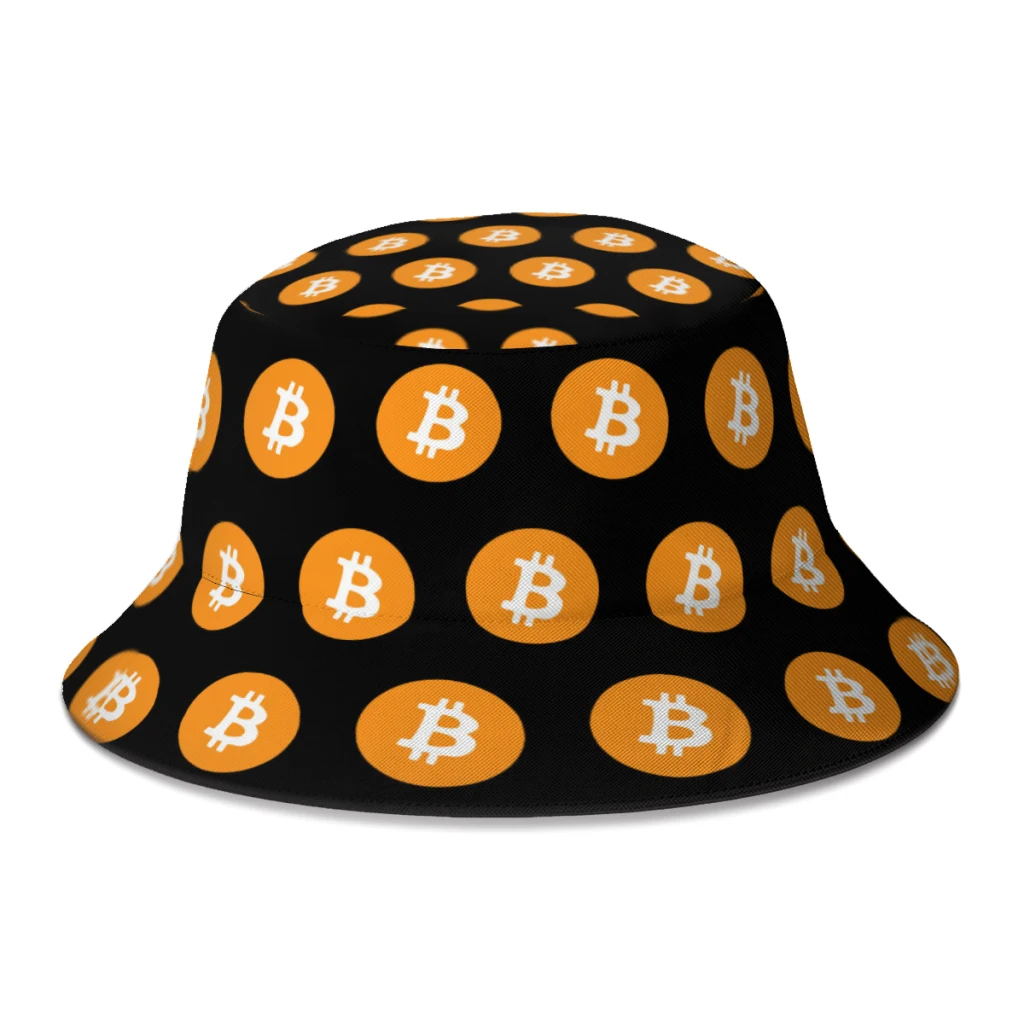 

Summer Bitcoin BTC Crypto Cryptocurrency Pattern Bucket Hat for Unisex Beach Foldable Bob Fishing Hats Girls Boys Fedoras Cap