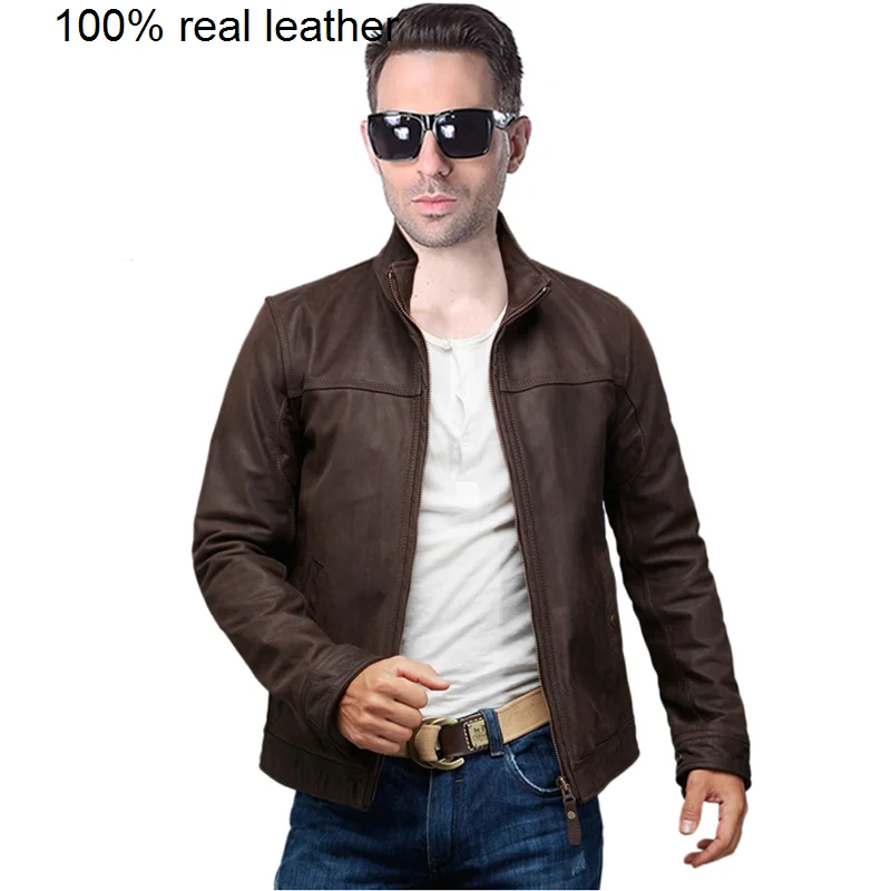 

Мужская куртка из 100% натуральной воловьей кожи, темно-коричневая куртка-бомбер, мужская кожаная одежда, осень M161