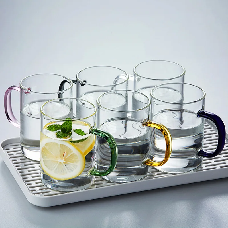 

multi-colour Simple thickened glass high borosilicate color handle water cup with handle glass tea cup