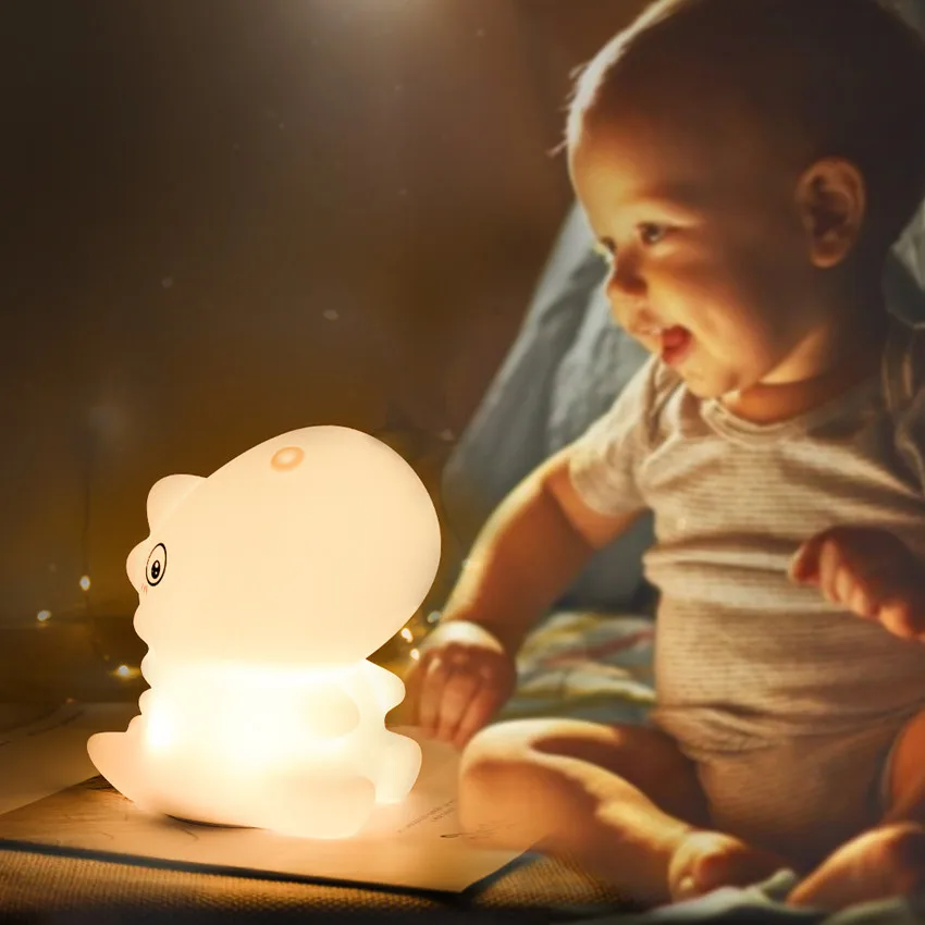 

Светодиодный силиконовый ночник с зарядкой от USB, Мягкая силиконовая игрушка-динозавр, ночная лампа для детской комнаты, подарок для ребенк...
