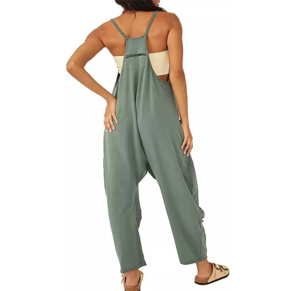 Jumpsuit Women Suspenders Playsuits Summer Sleeveless Wide Leg Loose Casual Rompers Baggy Overalls Pockets Homewear Outfit