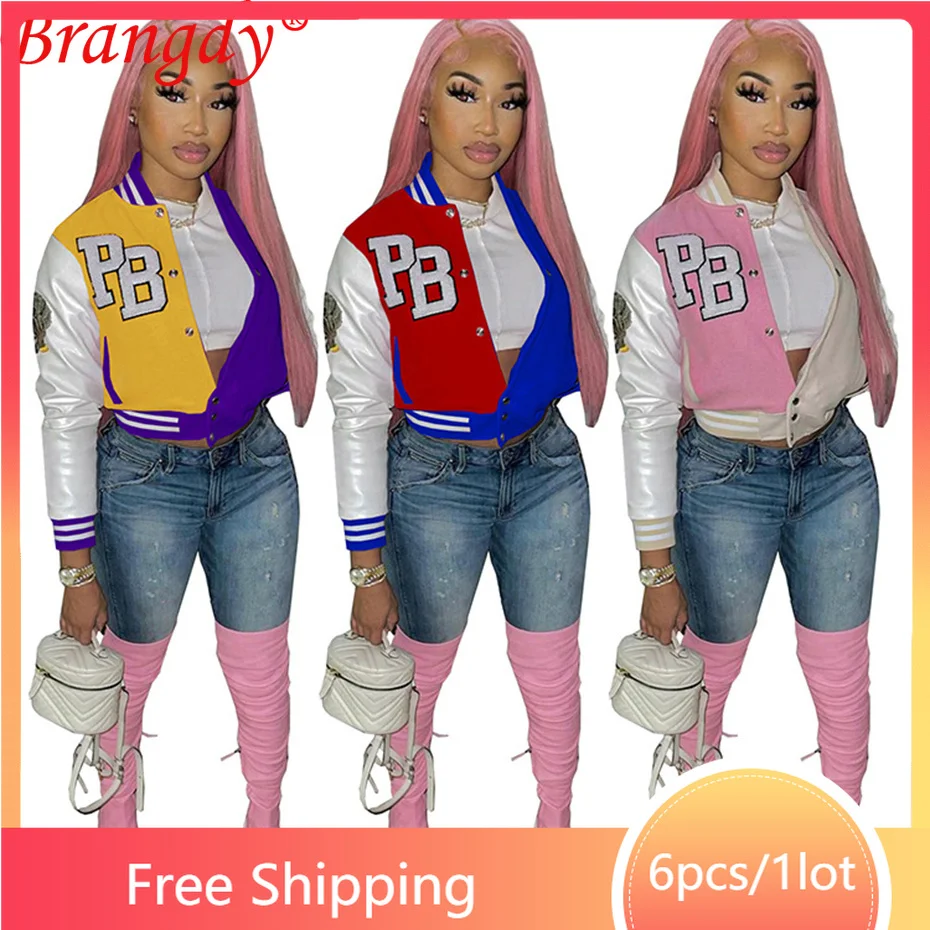 

Женская бейсбольная куртка с буквенным принтом, 6 шт.