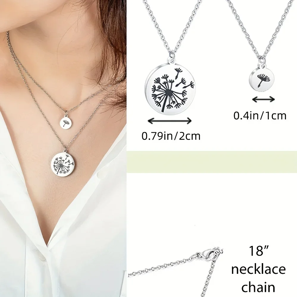 Ожерелье с круглой подвеской гравировкой одуванчиков