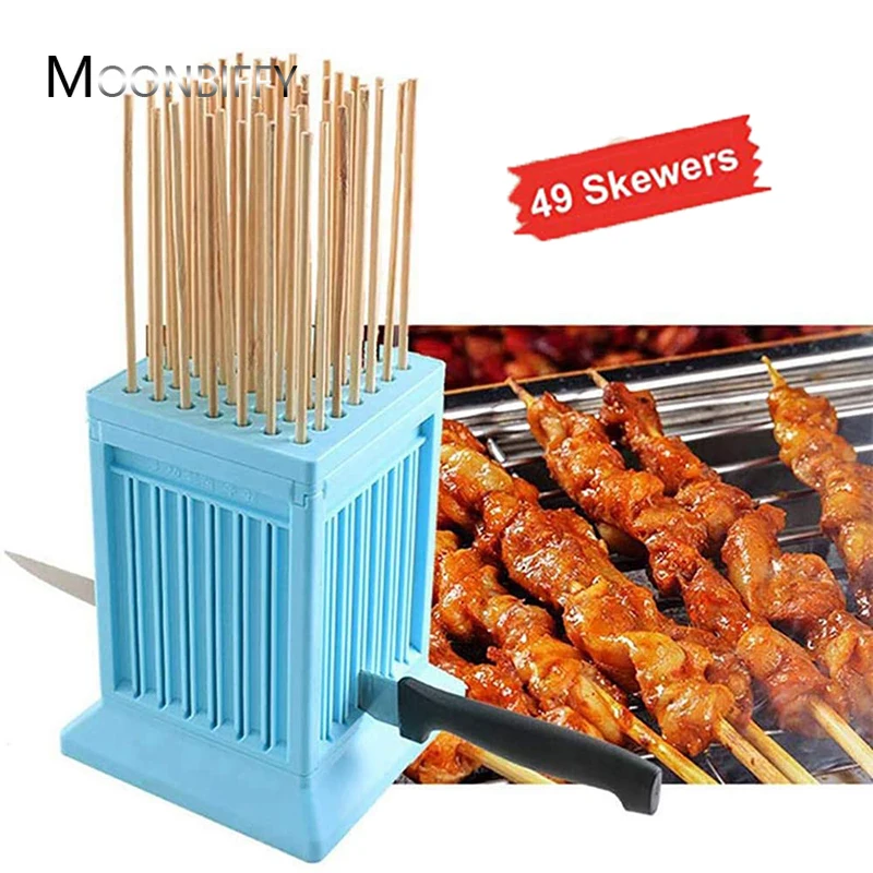 

BBQ Meat String Machine Barbecue 49 Holes Skewer Tofu Skewer Kebab Maker Box Machine Grill Barbe Kitchen Accessories