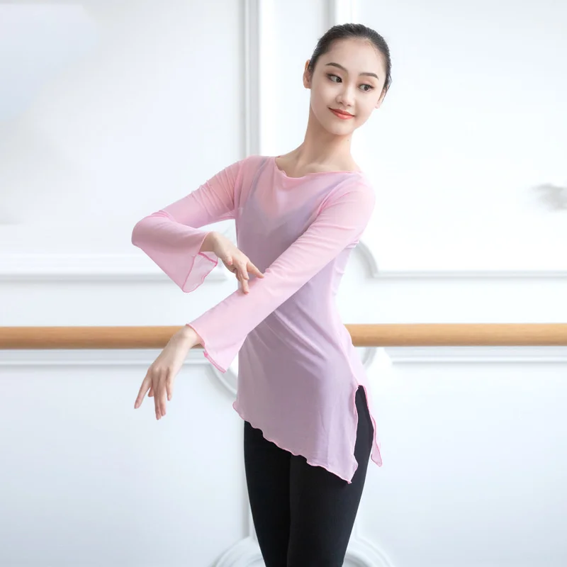 

Women Ballet Dance Light Weight Breathable Summer Sweat Absorbing Gauzy Dance Practice Top Long Sleeves Dancing Top