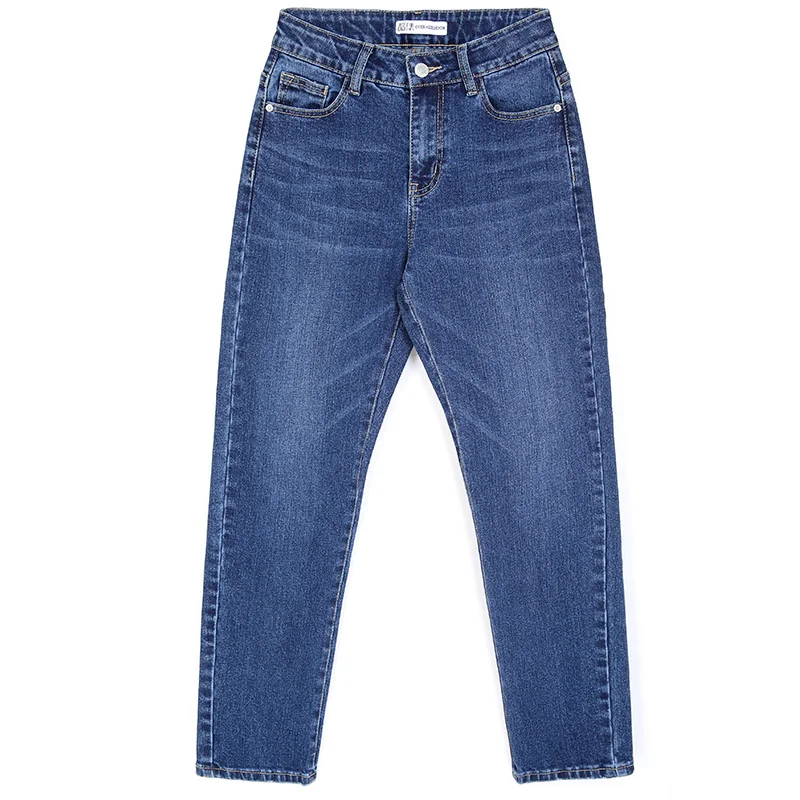 2022 Spring and Summer Stretchy Blue Color Cotton loose Denim pant Mid Waist Full Length Regular Boyfriend Jeans for Women |