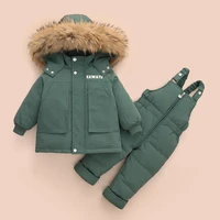2022 winter down jacket jumpsuit baby boy parka real fur girl clothes children clothing set toddler thick warm overalls snowsuit
