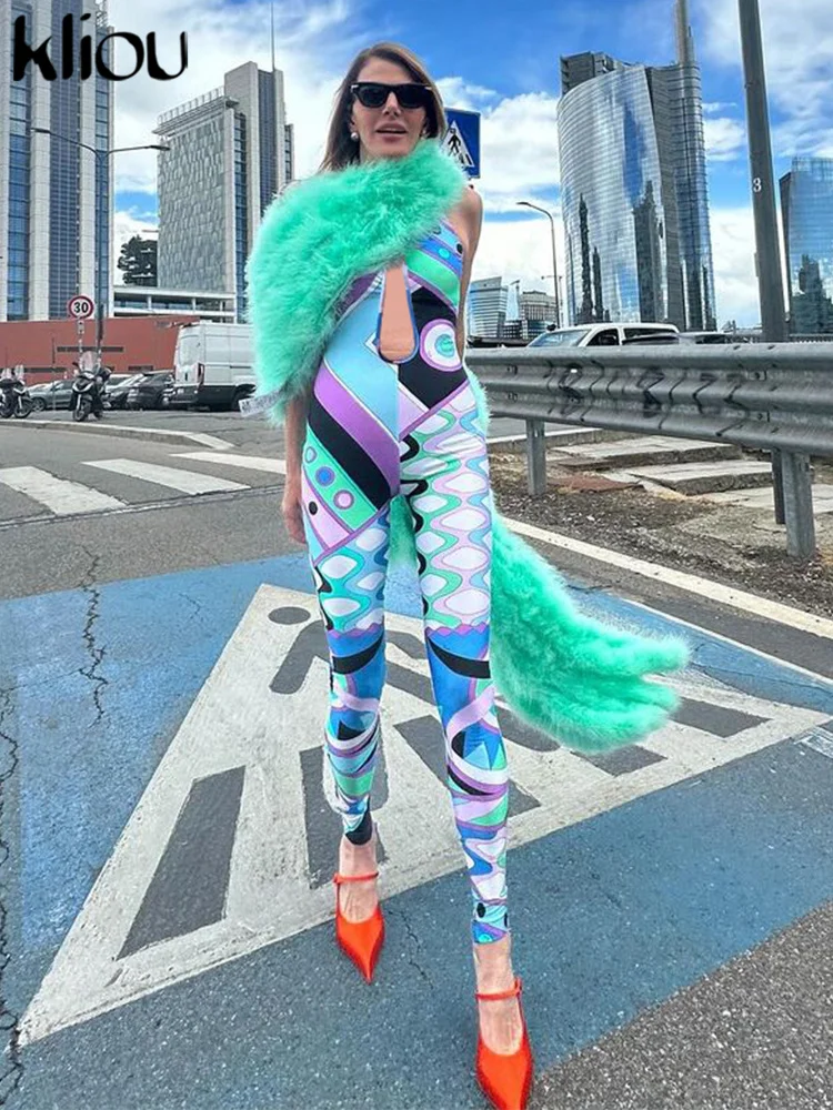 Летняя женская уличная одежда длиной до щиколотки kliou модель K24Q46320 с рисунком для