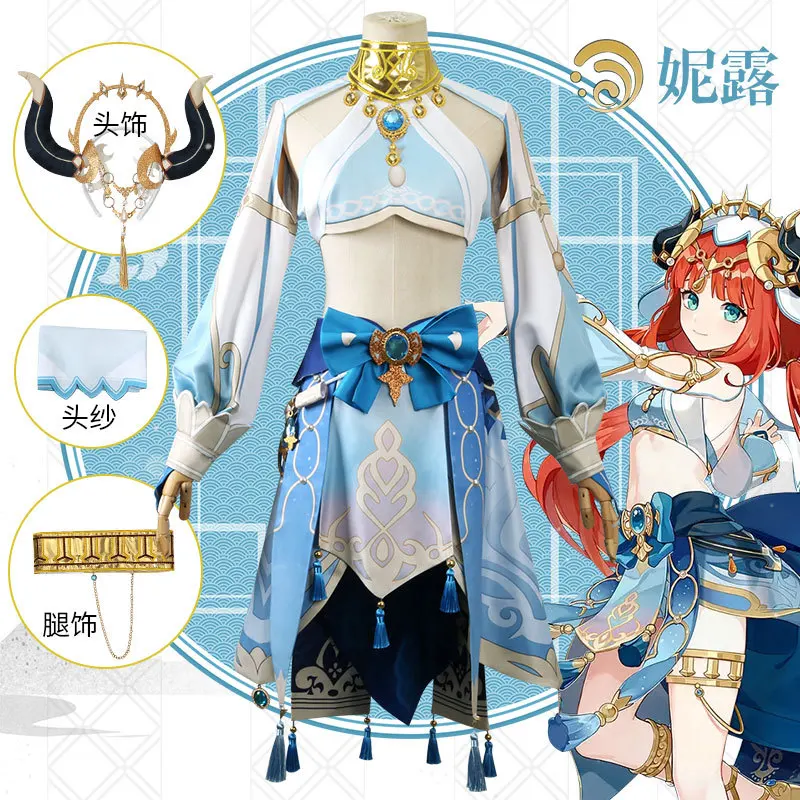 

Game Genshin Impact Sumeru Nilou Cosplay Costume Nilou Hydro Full Set Headwear Scarf Wig for Anime Cosplay Hallowmas Outfits