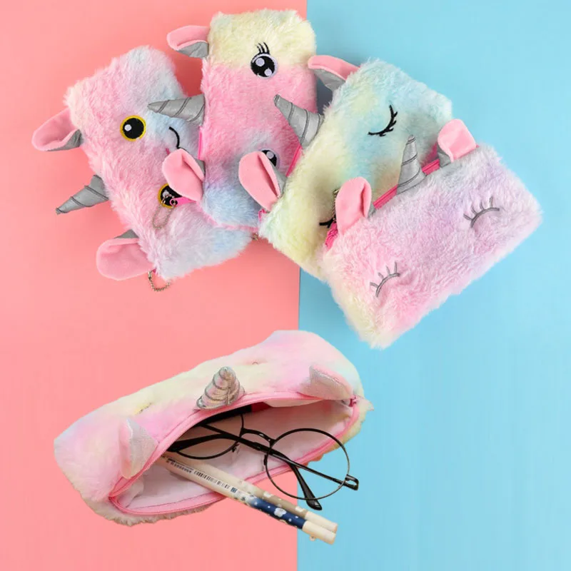 

Rainbow Unicorn Plush Pencil Case Pen Pag Storage Girl Cosmetic Cartoon Bags Package Student Stationery Children Birthday Gift
