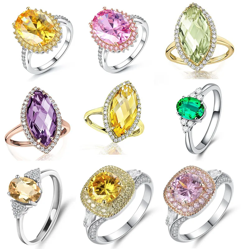 

2022 Hot Sale Jewelry 9 Styles Geometric Oval Colorful Zirconia Crystal Ring for Women Party Jewelry Female Accessories