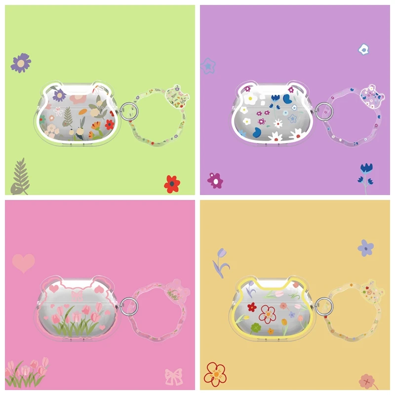 

Симпатичный цветочный чехол для наушников Huawei Freebuds Pro, чехол с мультяшным медведем, прозрачный мягкий чехол, чехол для телефона