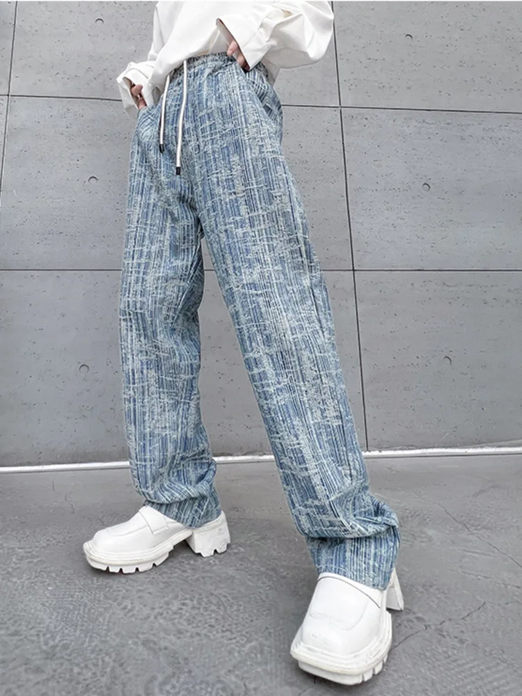 

SYUHGFA Men Clothing 2022 Autumn Korean Streetwear Fashion Straight Elastic Waist Jeans Casual Loose Vintage Denim Trousers