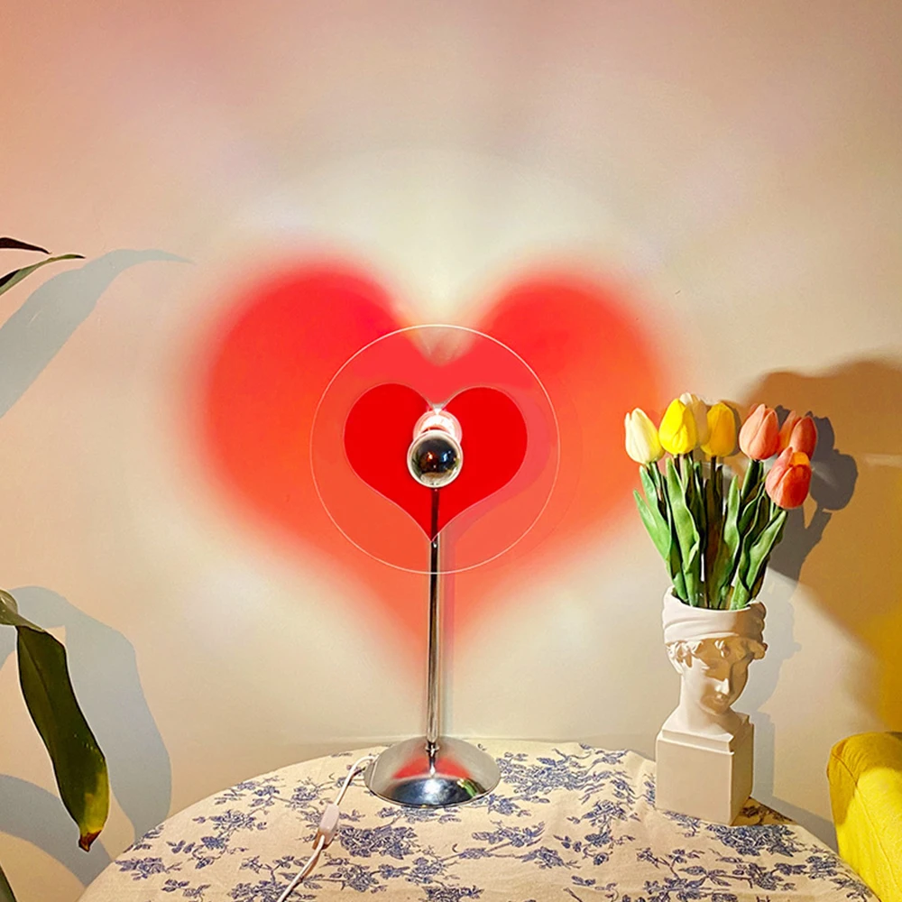 

Led Romantic Heart Table Lamp USB Atmosphere Projector Valentine's Day Gift Desk Lighting Beside Bedroom Decoration Night Light