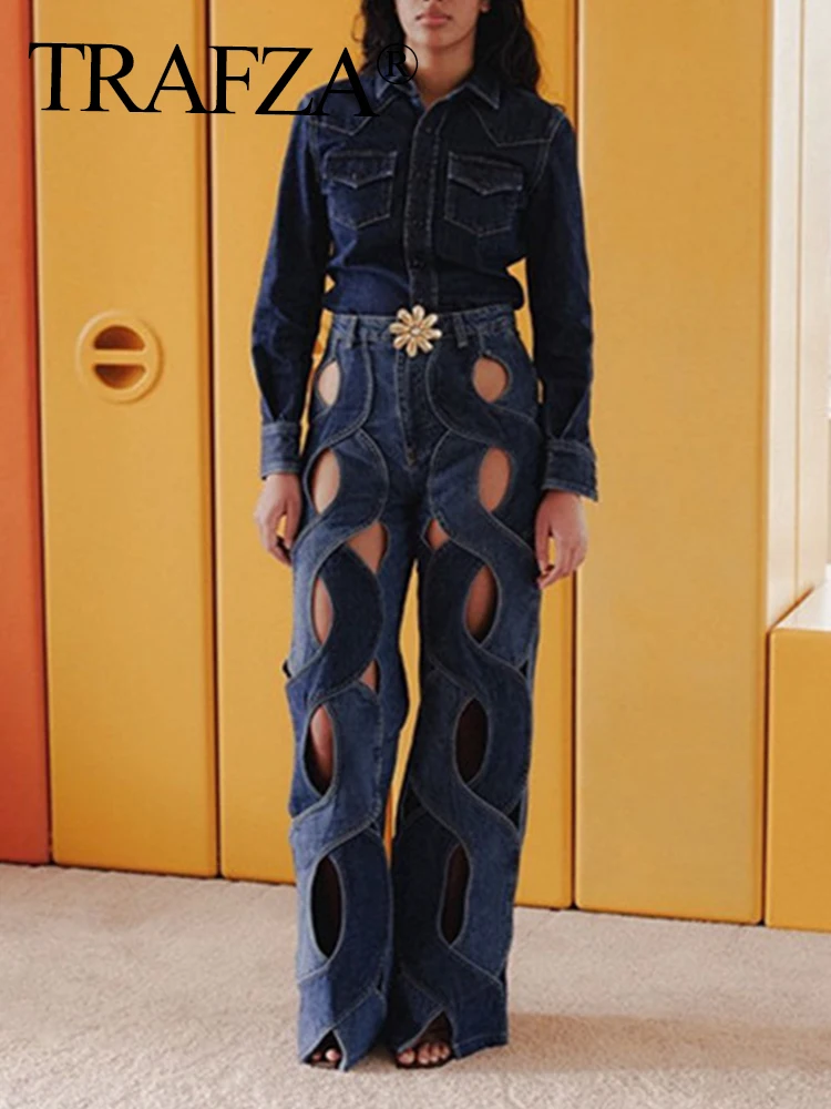 

Джинсы женские с широкими штанинами и вырезами, в уличном стиле