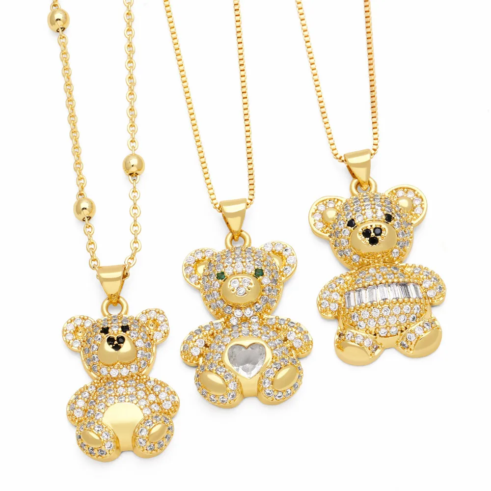 

New Accessories Sweet Cute Bear Necklace Copper Gold Jewelry Temperament Collarbone Chain A Piece of Women's Jewelry Wholesale