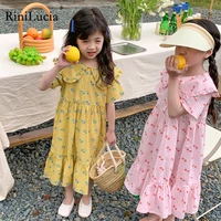 rinilucia kids girls summer dresses peter pan collar designer clothes for children girls toddler short sleeve dresses print