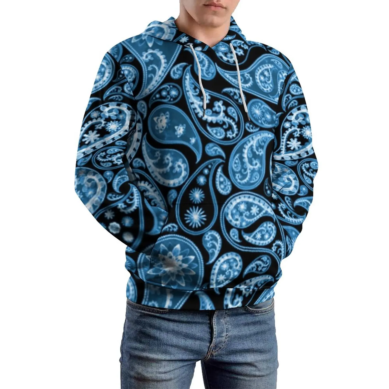 

Blue Paisley Paisley Casual Hoodies Long Sleeve Retro Floral Kawaii Hoodie Autumn Man Street Style Oversized Custom Sweatshirts