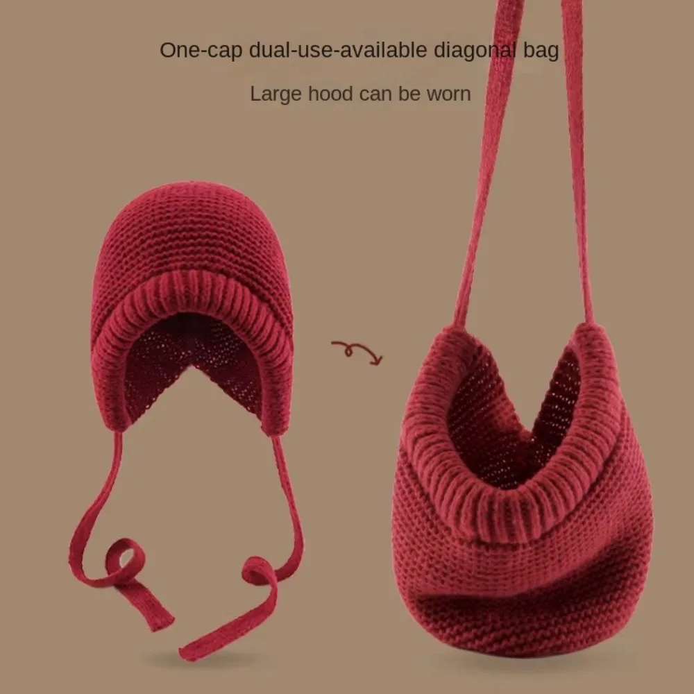 Casual Pullover Ear Protection Balaclava Hats Solid Color Strap Windproof Rope Beanies Cap Wool Bag Hat Winter