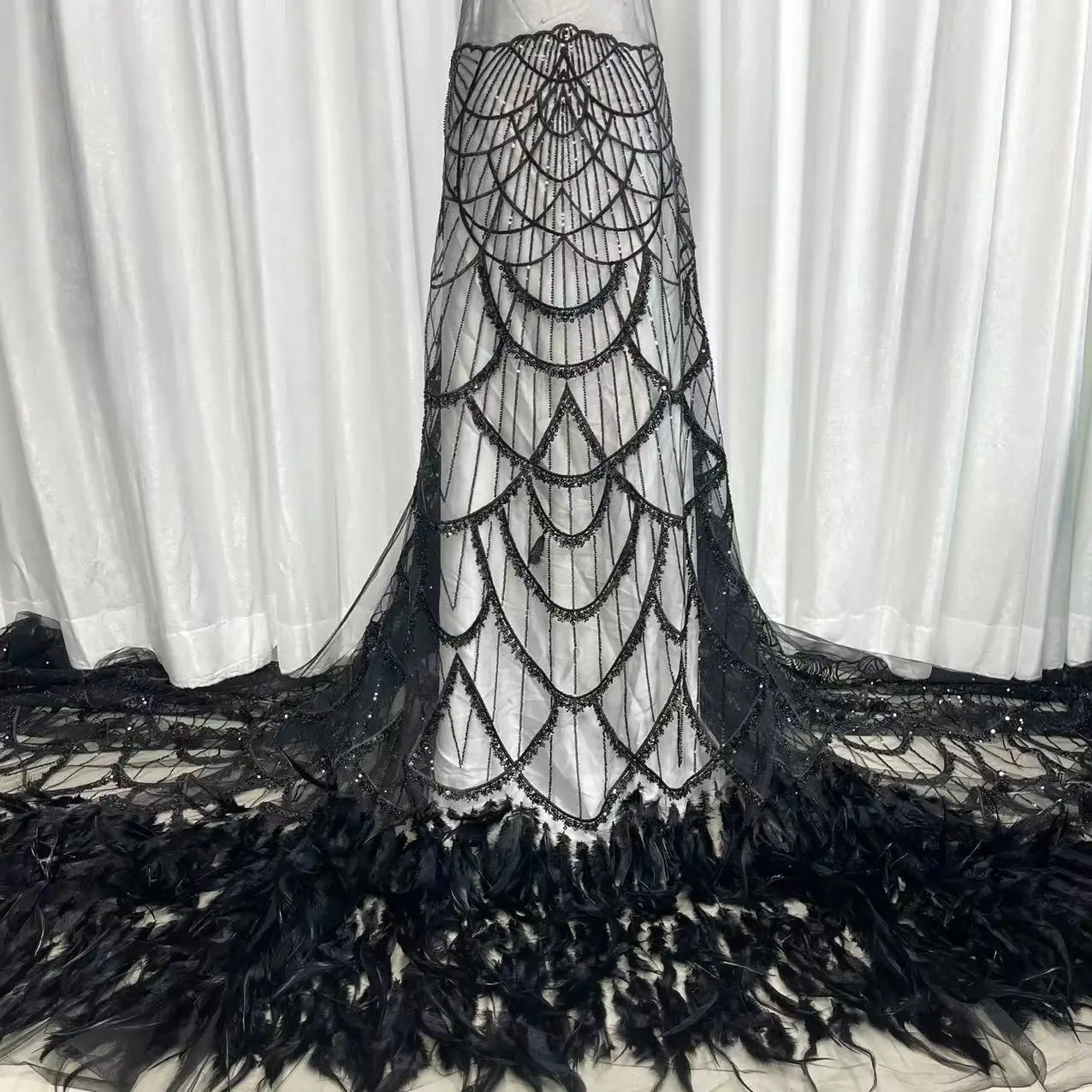 

Blck African Feather Lace Fabric 2022 High Quality Lace French Lace Fabric With Sequins Nigerian Lace Fabric For Dress 5 Yards