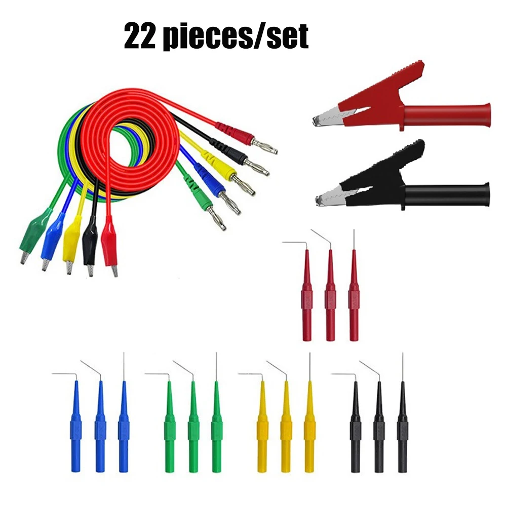 

22Pcs Back Probe Kit Multimeter Test Lead 39.37"/1m 4mm Banana Plug to Alligator Clip Clamp Test Cable Wire with 30V Back Probe