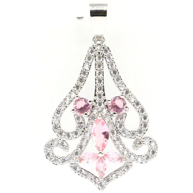 43x26 мм фантастический 9,9 г дымчатый топаз розовый морганит Белый CZ Ювелирные изделия для женщин серебряный кулон