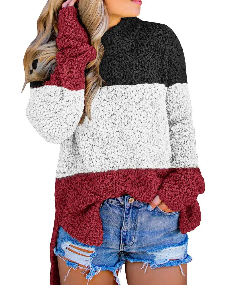 

HOT Womens Fuzzy Knitted Sweater Sherpa Fleece Side Slit Full Sleeve Jumper Outwears