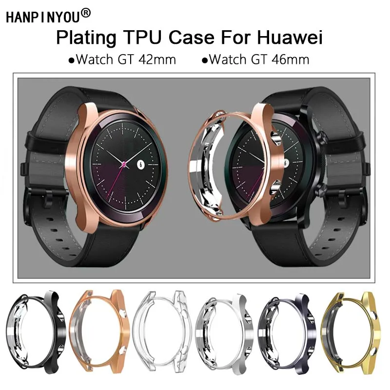 

Colorful Soft Silicone TPU Plating Case For Huawei Watch GT 42mm 46mm Sport SmartWatch Protective Bumper Screen Protector Shell