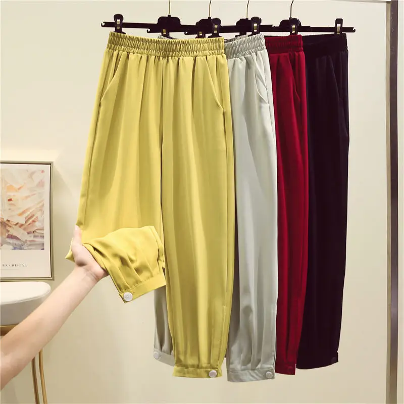 Chiffon bloomers women's spring and summer 2022 new elastic waist loose casual pants nine points harem pants leggings